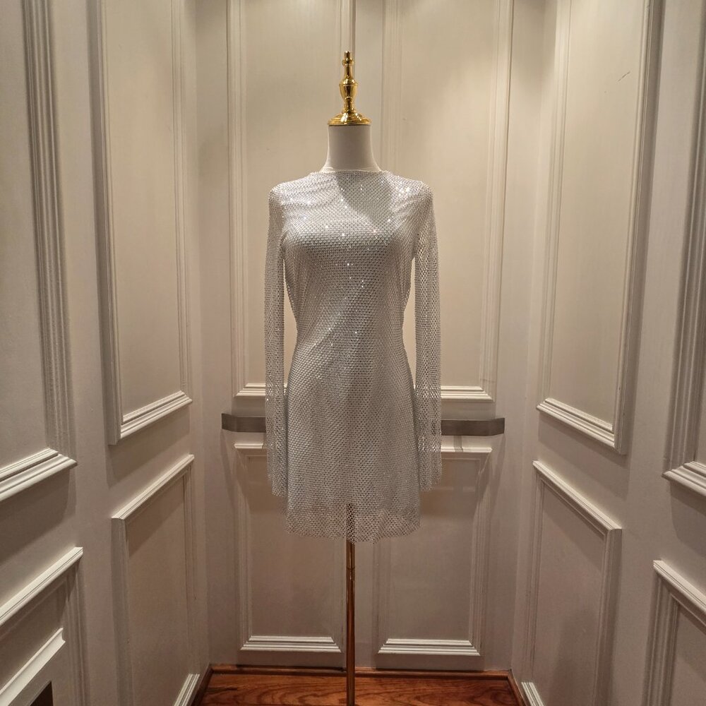 12th tribe anna white rhinestone mesh mini dress